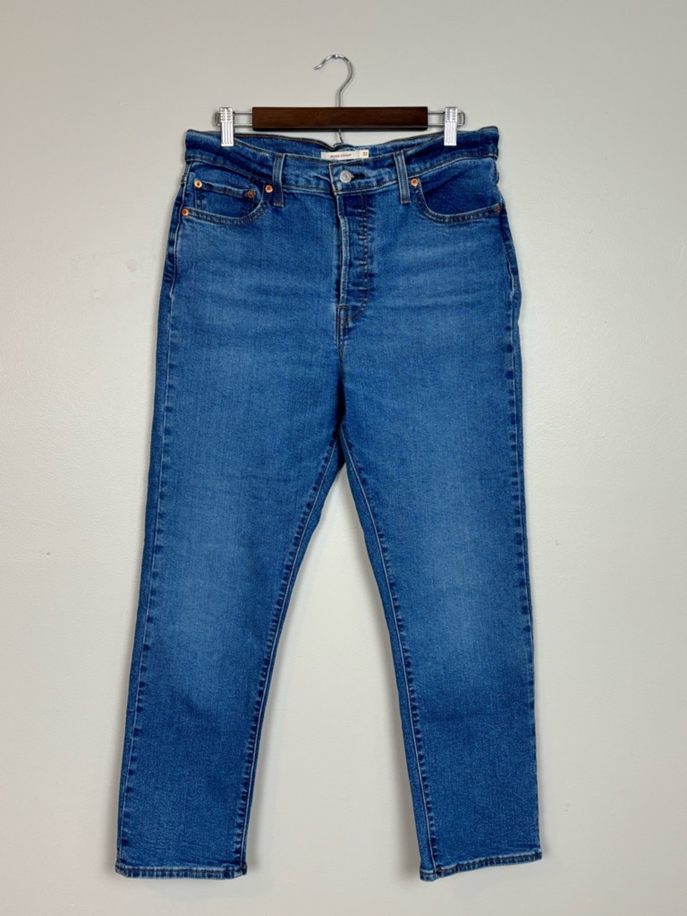 Levi Strauss Jeans Womens 32 Blue‎ Wedgie Straight Button Fly High Rise Denim